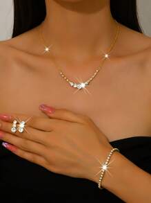 Fashionable And Elegant Zirconia Earrings, Bracelet & Necklace Jewelry Set