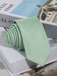 1 Peça Gravata Masculina Simples de Listras Sólidas, Adequada para Casamento, Festa, Férias, Trabalho, Uso Diário, Acessórios, Festival, Presentes, Presente de Formatura - Verde Menta - Visão 1