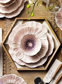 1pc Ins Style Floral Ceramic Plate, Asymmetrical Flower Pattern Glazed Plate, Household Dinner Plate, Dessert Plate, Cake Plate, Office Afternoon Tea Sweets Plate, Western Steak & Pasta Plate, Fruit Salad Plate, Flower Bowl, Rice Bowl