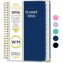 2026/1-12 A5 Planner Notebook, 71 Sheets/142 Pages - Monthly & Weekly Calendar, Pink & Gold Edges, Elastic Closure, Inner Pocket, Ideal For Office & School Organization
