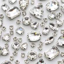 WENSIDUO Sew On Rhinestones 150 PCS Mixed Shapes Glass Rhinestones Sew On Crystal Gems Mental Flatback With Silver Claw For Jewelry Crafts Clothes Shoes Costume Garment White,Grandma Mothers Day Gift,Mother's Day - White - View 1