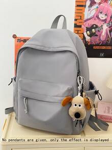 简约纯色大容量背包，耐用尼龙材质，适合高中生和大学生，无吊坠，休闲电脑包