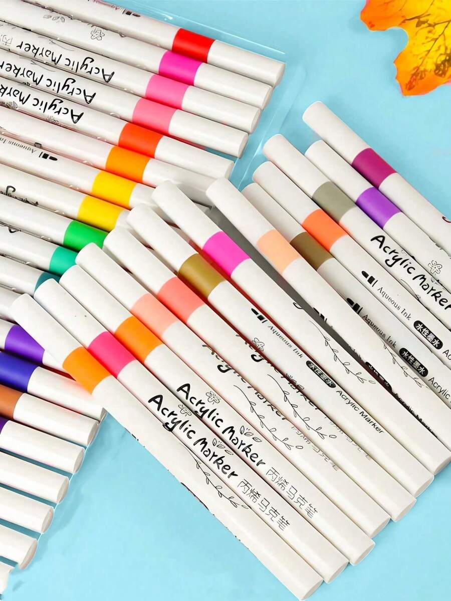 60 Colors Acrylic Paint Marker Pens, Suitable For Drawing And Art DIY Creation, Waterproof, Washable, Can Be Used For Painting On Fabric, Glass, Ceramic, Plastic And Most Surfaces,Paint Stationery For Art DIY Creation, Sketching, And Creating Beautiful Artworks In Offices, Schools, Students, Stationery, And School Supplies - Multicolor - View 1