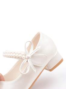 Girls Pearl Princess Shoes, White Leather Shoes, Mid-Heel, Spring/Autumn