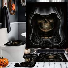 1 Pc Halloween Skeleton Pattern Waterproof Shower Curtain Set, Bathroom Decor With Dry & Wet Separation, Machine Washable