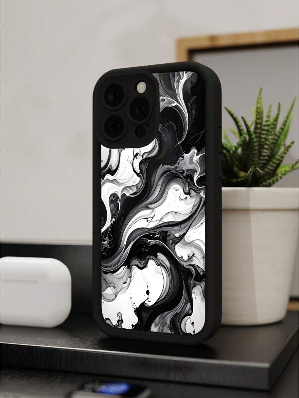 1pc New Black & White Marble Pattern Phone Case, Suitable As Gift For Boyfriend, Friends, Girlfriend, Family, Siblings, Colleagues, Younger Brother, Couples, Classmates, Teachers, Birthday, Holiday Gifts. Black Matte Soft Protective Case Compatible With IPhone 13/16/15/14/13/12/11/Pro/ProMax/X/XR/XS/XSMAX/7/8/PLUS, /Redmi/OPPO/Vivo/Honor