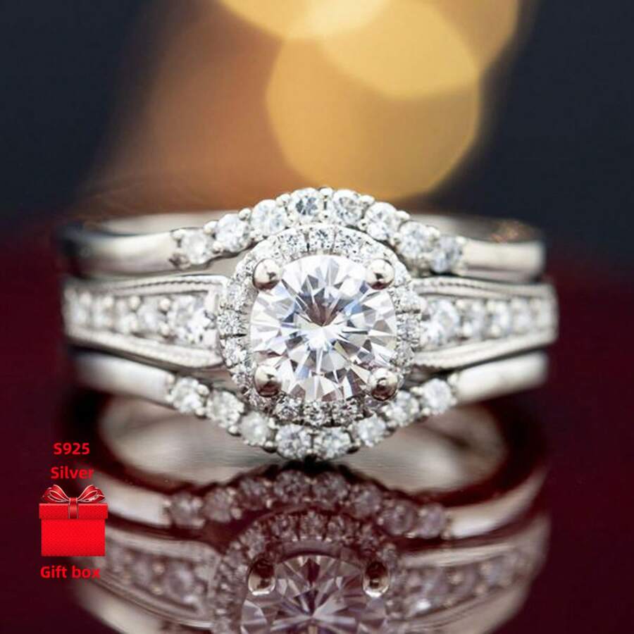 925 Sterling Silver Ring, Four Claw Ring, Elegant And Unique.Fashion Classic Ring, Women's Ring, Gift Jewelry Box, Mom's Gift, Suitable For Birthday Gifts, Holiday Gifts, Valentine's Day Gifts, Gift For Girlfriend Suitable For Daily Wear.Mother's Day Gift - Bạc - Xem 1