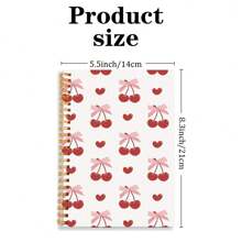 2D 平面 1 件可爱樱桃蝴蝶结笔记本红色，学院风横格，50 页，非常适合工作、学校、女性礼物 50 页螺旋笔记本 50 张 100 页日记本，带有工作日标志、天气标志、备忘编号和日期标志 5.5x8.3 英寸，可用作学校用品、返校 - Spiral Notebook - 查看 2