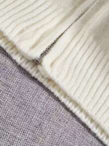 女式宽松短款连帽纯色针织开衫，秋冬 - 白色 - 查看 6