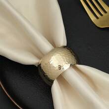 6 件优雅高端金属蜂窝纹理餐巾环，适用于婚礼、万圣节、圣诞节、生日和活动餐桌装饰，适用于高级餐厅、酒店等。 - 金色 - 查看 5