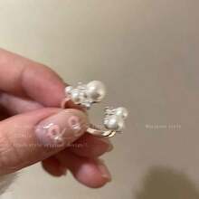 Free Shipping Pearl Zirconia Open Ring Silver Ladies Summer 2025 New Arrival Lightweight And Elegant High Class Index Finger Pinky Ring Design Metal Allergy Unique Korean Simple Elegant Ring Fashionable Accessory Jewelry Gift Present Delicate - Silver - View 4