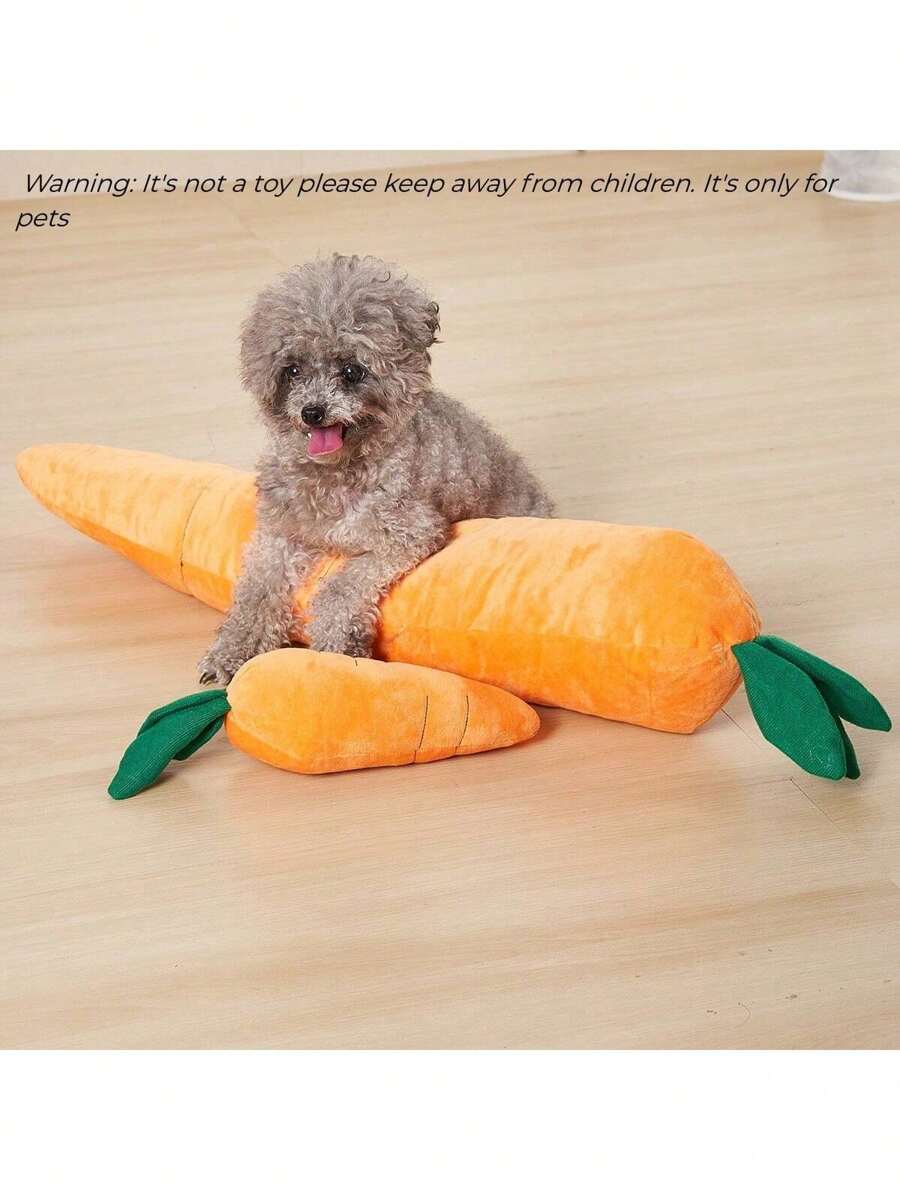 1Pc Large Stuffed Carrot Toy For Dogs/Cats, Pet Chewing And Comforting Toy With Squeaks - Orange - View 1