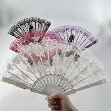 1 PIEZA Abanico plegable de plástico con encaje y LED que se ilumina, abanico de mano para baile, boda, fiesta de cumpleaños, decoración festiva, accesorio luminoso para fiestas