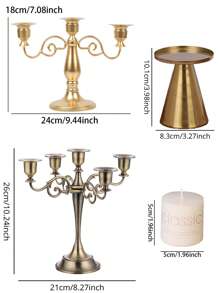 1 Peça/Conjunto Decoração de Mesa de Estilo Boêmio de Liga de Zinco, Castiçal Ornamental de 5 Velas, Dourado, Atmosfera Europeia de Clube Doméstico, Sala de Estar, Feriado, Atmosfera Romântica, Enfeite de Soquete de Vela, Decoração Romântica de Casamento e Aniversário