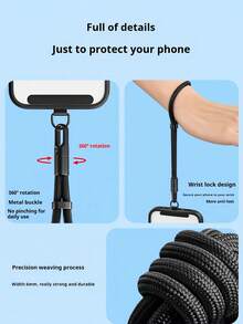 360° 可旋转防盗防抢手机挂绳腕带，可调节，坚固带夹，短涤纶腕绳