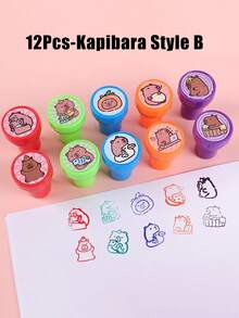 12/24pcs-Capybara Pattern Stamps - Mini Self Printed Seal, Easy-Grip, Assorted Colors, Perfect For Arts And Diy Crafts & Birthday,Back To School Party Baby Shower Party Favors,Back To School, School Thingsfor Girls/Boys, Backpack,School Supplies - Multicolor - View 12