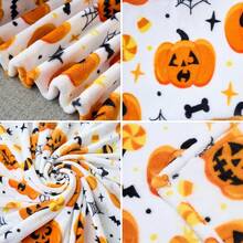 1 pieza Manta de Tiro de Halloween - Manta Suave y Esponjosa con Telarañas de Araña, Murciélagos y Calabazas - Decoración Blanca de Franela Acogedora de Halloween para Fiesta, Sofá, Cama y Sala de Estar - Multicolor - Ver 6