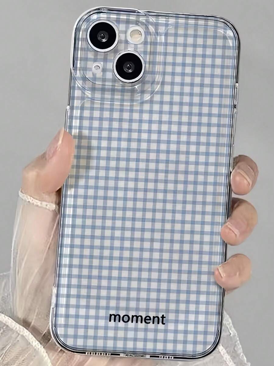 1pc Blue Striped Plaid Unique Transparent Full Body Shockproof TPU Phone Case Compatible With Apple & Series Waterproof Anti-Fall Scratch Resistant - Multicolor - View 1