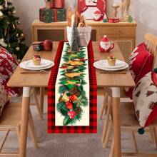 1 pieza/270 piezas Camino de mesa navideño, con diseños de campanas, galletas y lazos, de material de poliéster, de 35x181cm, para decoración de mesa de hogar, fiesta, restaurante, sala de estar en Navidad, decoración de centro de mesa para comedor interior y exterior