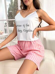 Conjunto de Pijama de Mujer con Tirantes y Estampados Variados – Dos Piezas Suaves y Frescas para Verano - Rosa Pálido - Ver 1