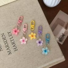 5pcs Colorful Transparent Flower Keychains, Cute Keyring Charms For Bags, Earphone Cases, Accessories