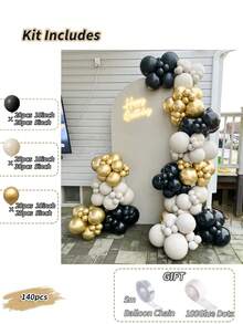 140pcs, Black Cream And Gold Balloon Garland Kit, Perfect For Weddings, Birthdays, Grandparent's Day, Father's Day, Retirement Party, Anniversary Decoration, Graduation Party - Mixed Color - View 3