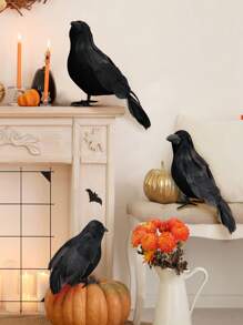 1pc/3pcs/6pcs/Halloween Black Crow Model, Simulation Fake Bird Animal Horror Props For Halloween Party Home Decoration Horror Props
