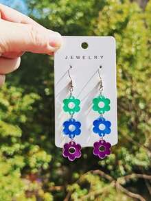 1 Pair Of Vibrant Acrylic Flower Earrings - Colorful, Playful Design With Hooks, Perfect For Casual & Everyday Wear, Ideal Gift For Friends And Family, Casual Earrings | Playful Earrings - 耳環 - 查看 4