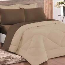 BEDDING SET TENDERNESS KIT DOUBLE SIDED QUEEN DOUBLE DUVETER WITH 03 PIECES PROMOTION! - (STRAW / ROSE) - 卡其色配棕色 - 查看 1