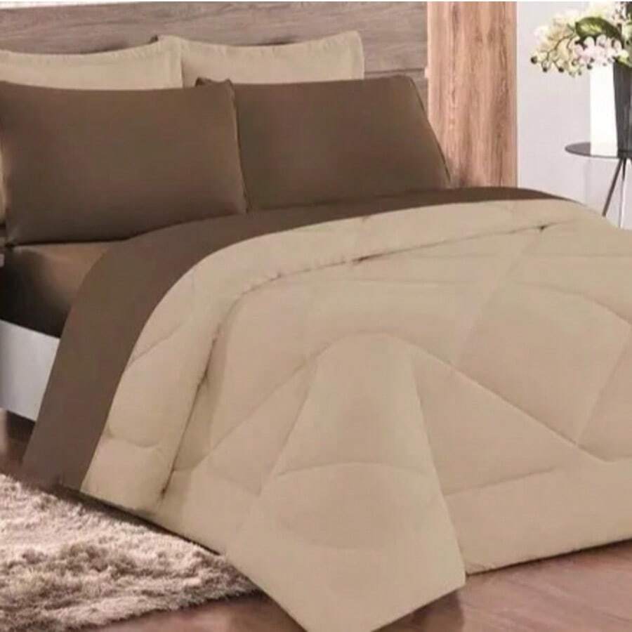 BEDDING SET TENDERNESS KIT DOUBLE SIDED QUEEN DOUBLE DUVETER WITH 03 PIECES PROMOTION! - (STRAW / ROSE) - 卡其色配棕色 - 查看 1