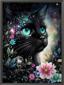 1pc 30x40 Inch Frameless 5D Diamond Painting DIY Kit, Home Decor, Holiday Gift, Suitable For Beginners, Gentle & Mysterious Magical Cute Black Cat Design - Multicolor - View 1