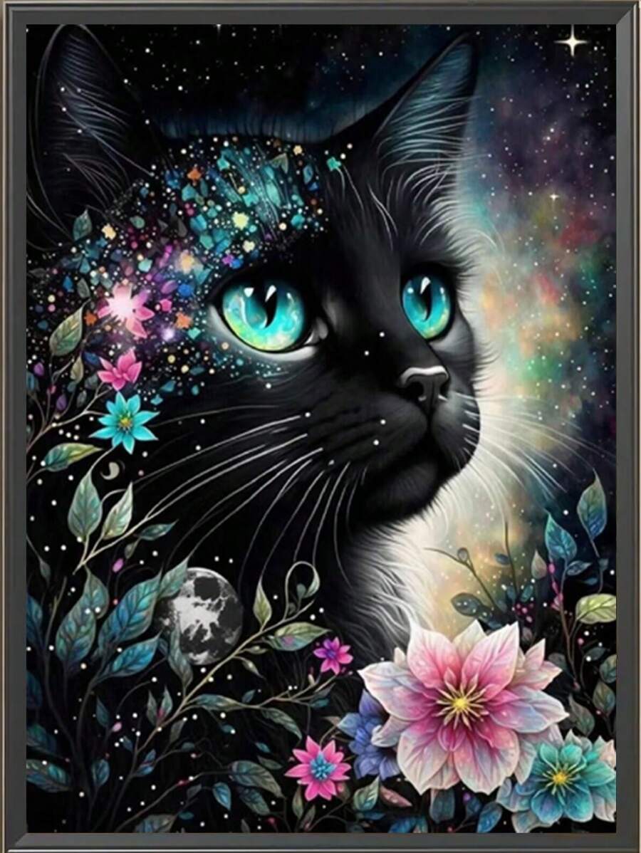 1pc 30x40 Inch Frameless 5D Diamond Painting DIY Kit, Home Decor, Holiday Gift, Suitable For Beginners, Gentle & Mysterious Magical Cute Black Cat Design - Multicolor - View 1