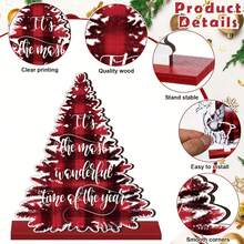 6pcs Christmas Winter Decor Plaid Red & Black Farmhouse Wooden Signs Country Office Desk Indoor Decoration