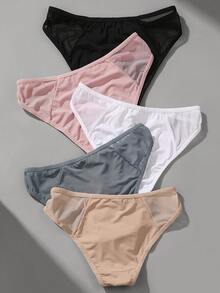 VKME 5pcs/Set Sexy Low Waist Mesh Splicing Brief Panties Underwear
