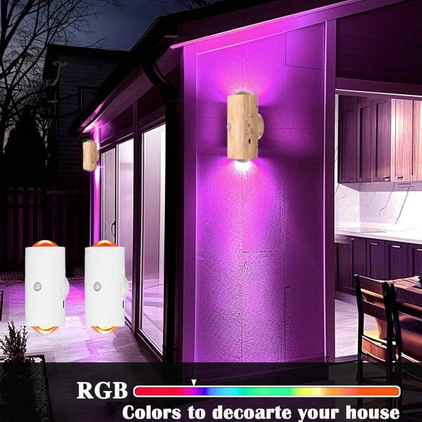 1pc/2pcs Battery Operated Wall Sconce, Dimmable Wall Lamps, Motion Sensor Night Light, Indoor Light, Rechargeable Lamp, Magnetic Mount, Neon Colors Changing, White Or Wood Grain Color Wall Lamp For Bedroom, Living Room, Stairs, Hallway