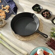 Cast Iron Frying Pan, Various Sizes, Heavy-Duty Pre-Seasoned Cookware, Excellent Heat Retention, Non-Stick, Multi-Functional, Ergonomic Handle, Ideal For Grilling, Baking And Frying, Dishwasher Friendly, Suitable For Indoor, Outdoor And Camping Cooking - Black - View 7