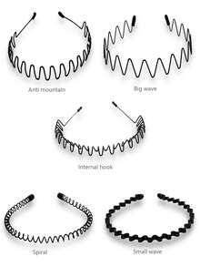 5条/3条/1条装男士金属波浪发箍，男女通用黑色波浪发箍，时尚发箍，适合户外运动、健身和日常佩戴，发带，发箍，秋季发饰，女士发箍 - 黑色 - 查看 7