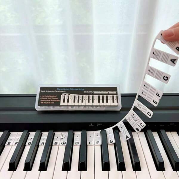 1 Set de Etiquetas de Notas de Teclado de Piano de Silicona, Desmontables y Reutilizables, Guía Fácil de Usar para Principiantes, Compatible con Pianos de 88/61/54/49/37 Teclas.