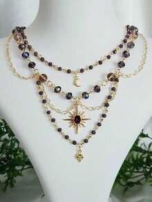 Chic Celestrialcore Grunge Necklace With Star Of Sirius Pandent Grunge Fairycore Necklace Cottagecore Necklace For Women Girls Y2K Jewelry Gift For Her - 金的 - 查看 6