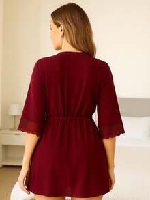 Hobby Lace Detail Nightgown Iza Luxurious Robe - 酒紅色 - 查看 2
