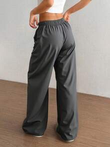 2 pack/2 pacPantalones anchos de algodón y lino para mujer, holgados, con cordón y cómodos - Blanco y Negro - Ver 4