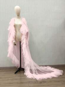 Chal de tul extra grande para novia, accesorio de vestido de novia y de fiesta con caída, ropa de verano para mujer, para la playa - Blanco - Ver 16