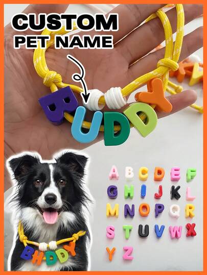 Personalized Acrylic Pet Name Necklace - Candy Colors Suitable For Small, Medium, Large Dogs And Cats, Customized Acrylic Dog Name Necklace With Engraved Woven Pet Collar, Durable PMMA Material