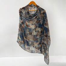 1 件女士时尚简约条纹渐变褶皱流苏涤纶围巾，休闲百搭头巾防风防晒披肩 - 彩色 - 查看 11