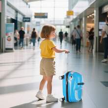 WWUIUIWW 20 Inch Cartoon Car Design Hard Shell Luggage Compartment - ABS+PC Shell, Universal Wheels And Iron Aluminum Pull Rod, 88.18 Pound Load-Bearing, Children's Travel Equipment - Blue - View 3