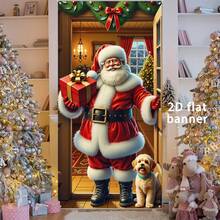 Faixa de Natal plana 2D, 1 peça, decoração de Papai Noel para varanda, 90 cm x 180 cm, material de poliéster durável, decoração de Natal, decoração de festa com tema natalino, decoração para áreas externas e internas, ideal para varanda, quintal, garagem e casa - Modelo D: 35,4 pol x 70,8 pol (90 cm x 180 cm) - Ver 4