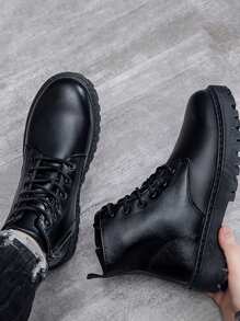 Botas de cano alto masculinas, botas de trabalho estilo motociclista, sola de borracha antiderrapante, cabedal de couro premium, calçados casuais quentes e versáteis para outono/inverno, calçados urbanos para deslocamento e ciclismo
