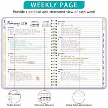 2026/1-12 A5 Planner Notebook, 71 Sheets/142 Pages - Monthly & Weekly Calendar, Pink & Gold Edges, Elastic Closure, Inner Pocket, Ideal For Office & School Organization