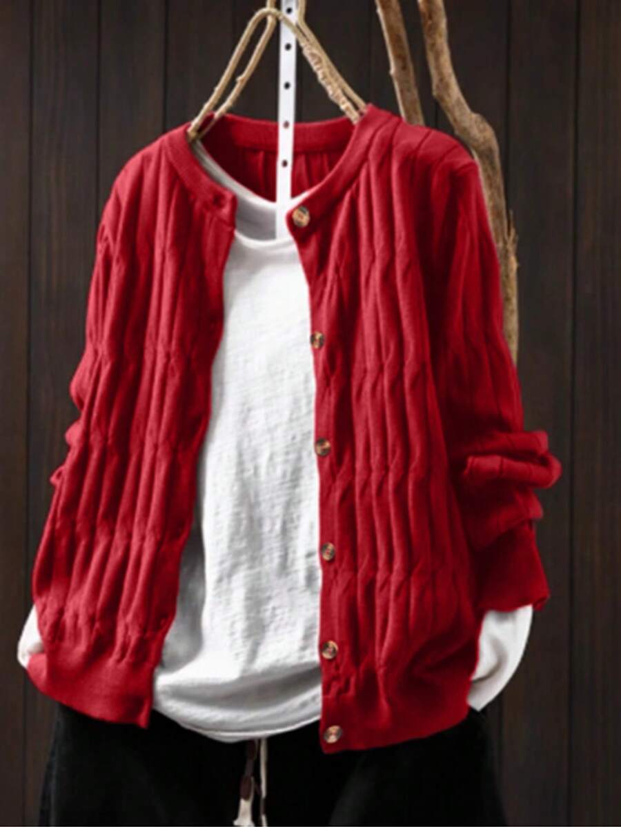 Cardigan casual unicolore grande taille, automne/hiver