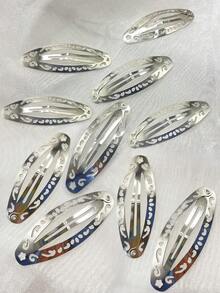 Y2K罗马宫廷风格小众设计，花卉BB夹，银色复古异域风情，椭圆形刘海夹，断发夹，侧边发夹，女士发饰，爪夹，发爪，发卡 - 銀色 - 查看 14